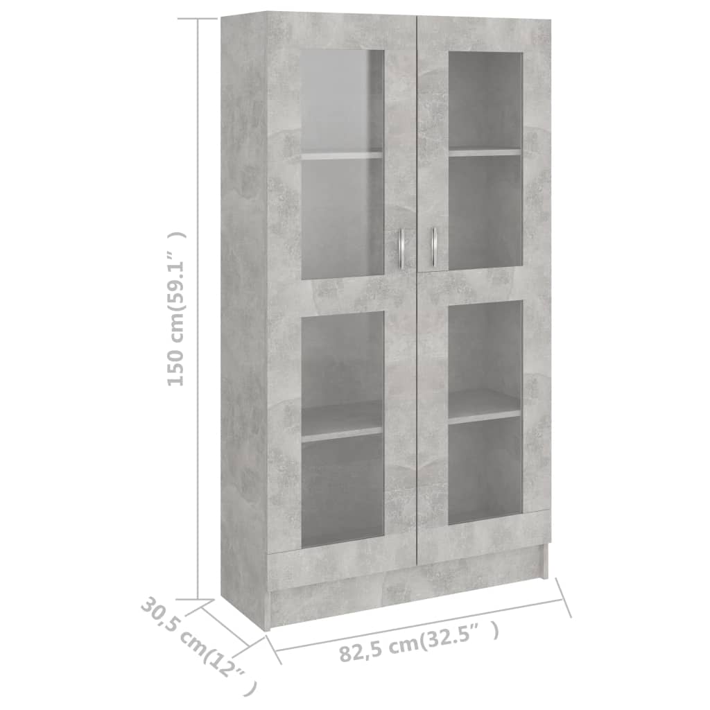 Vitrineskap betonggrå 82,5x30,5x150 cm konstruert tre