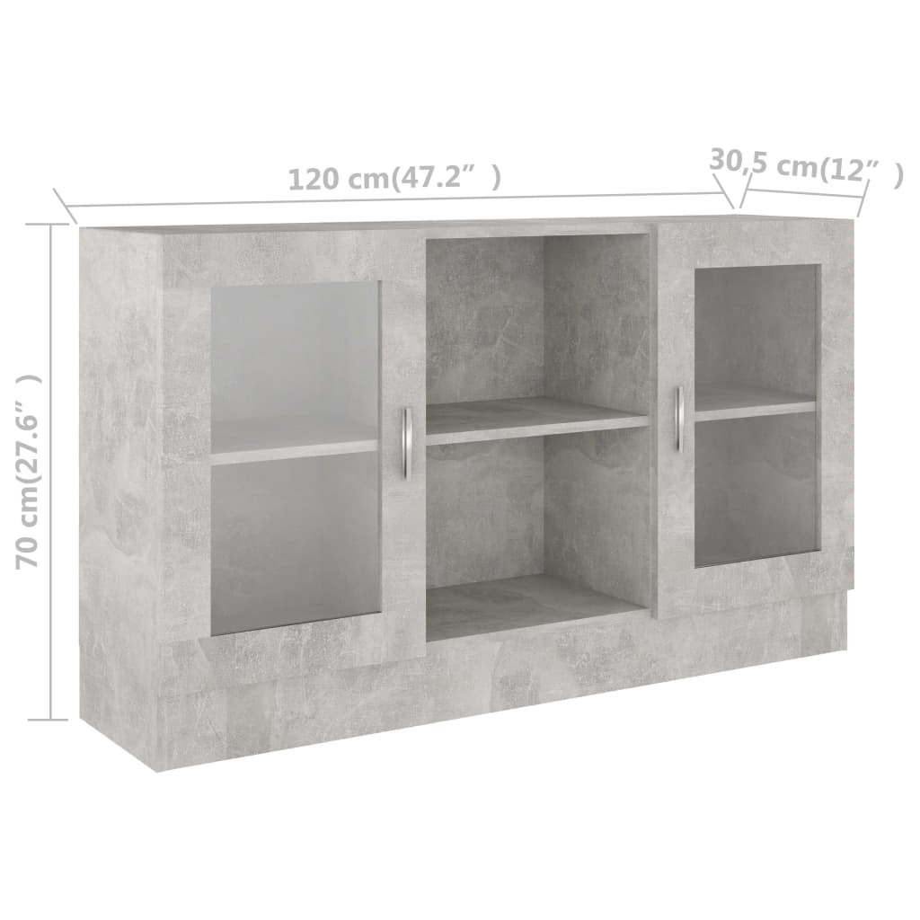 Vitrineskap betonggrå 120x30,5x70 cm konstruert tre