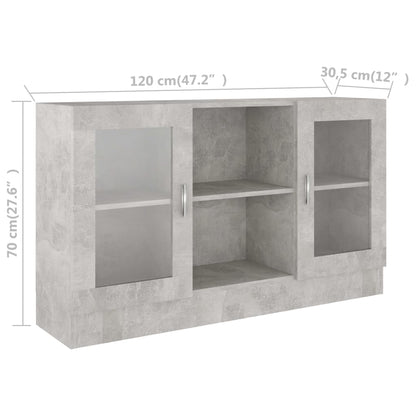 Vitrineskap betonggrå 120x30,5x70 cm konstruert tre