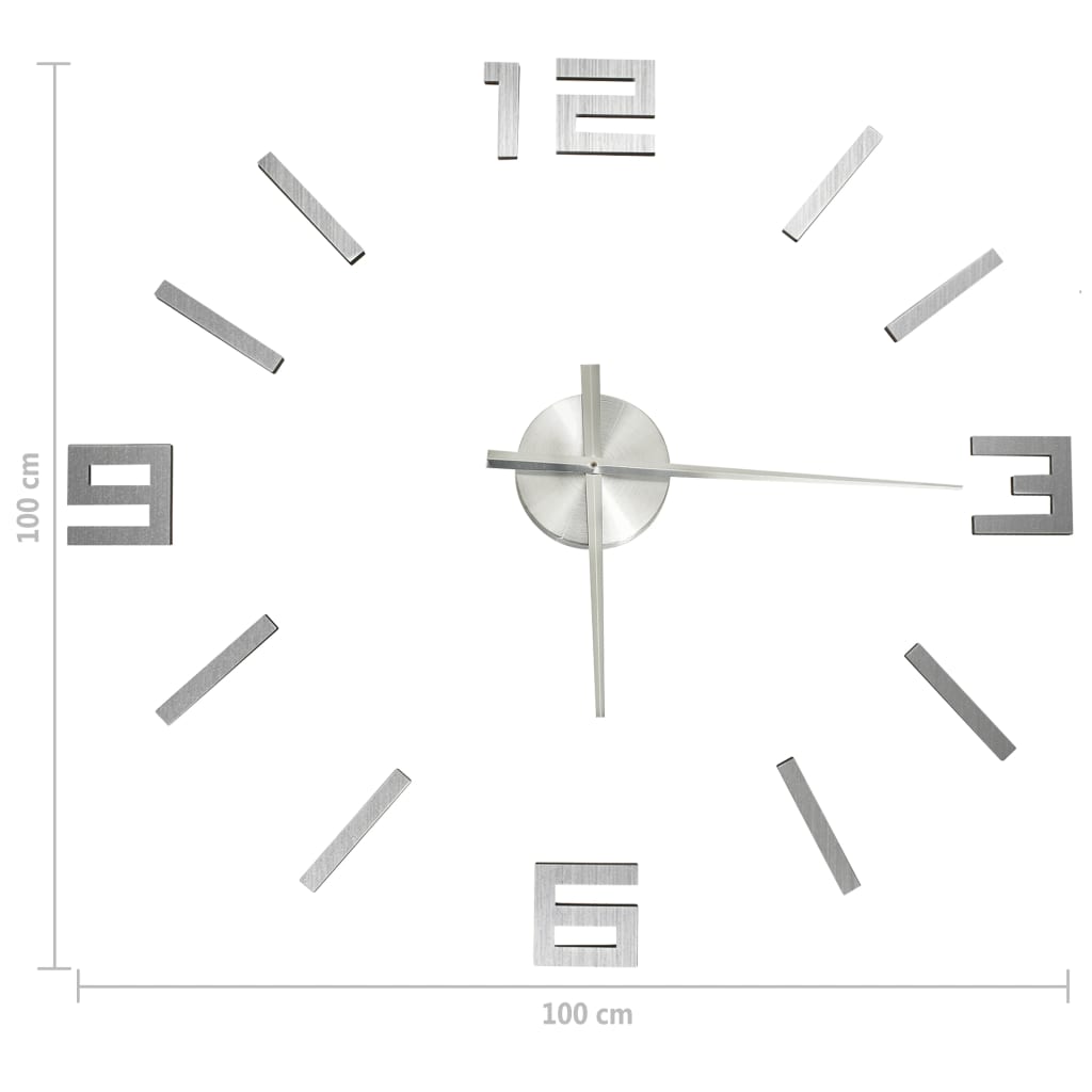 Veggklokke 3D moderne design sølv 100 cm XXL