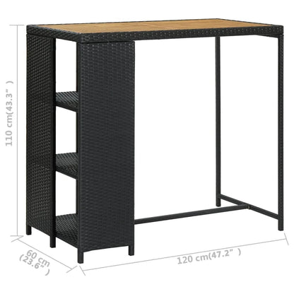 Barbord kafebord Bistrobord med oppbevaringsstativ svart 120x60x110 cm polyrotting