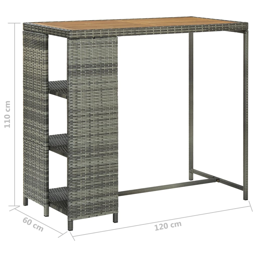 Barbord kafebord Bistrobord med oppbevaringsstativ grå 120x60x110 cm polyrotting