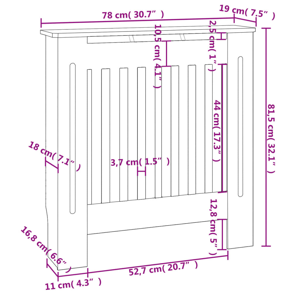 Radiatordeksel MDF 78 cm