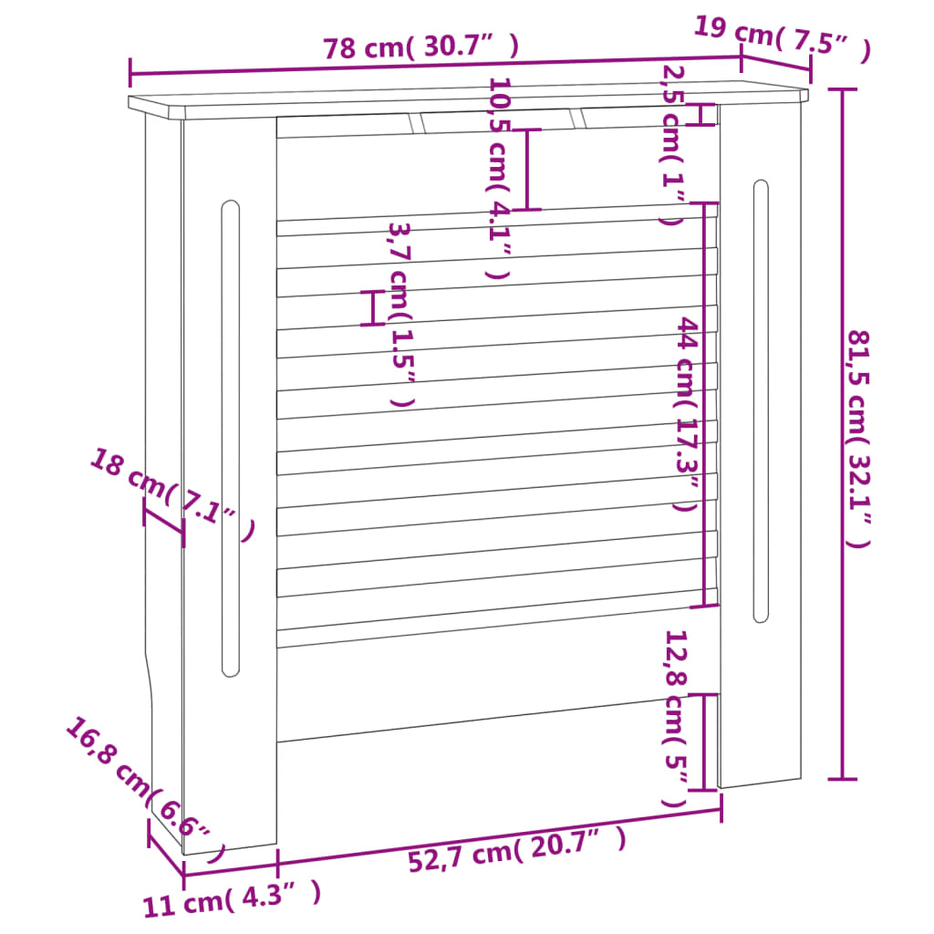 Radiatordeksel MDF hvit 78 cm