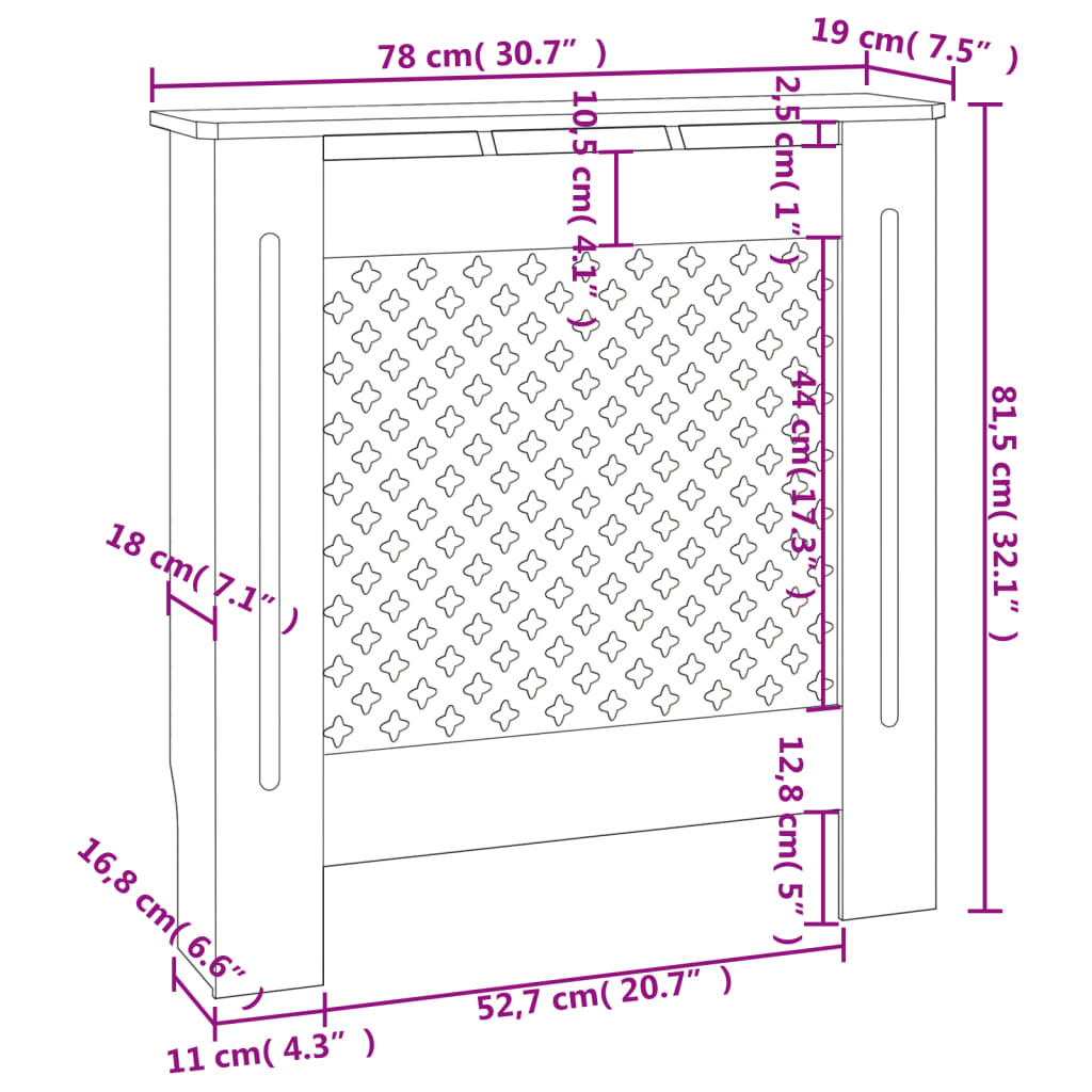 Radiatordeksel MDF svart 78 cm