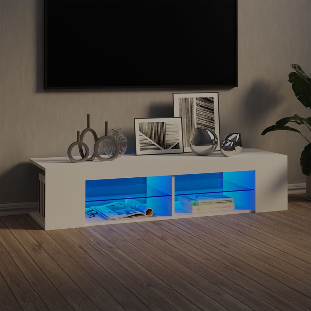 TV-Møbel Hvit TV-benk med LED-lys 135x39x30 cm