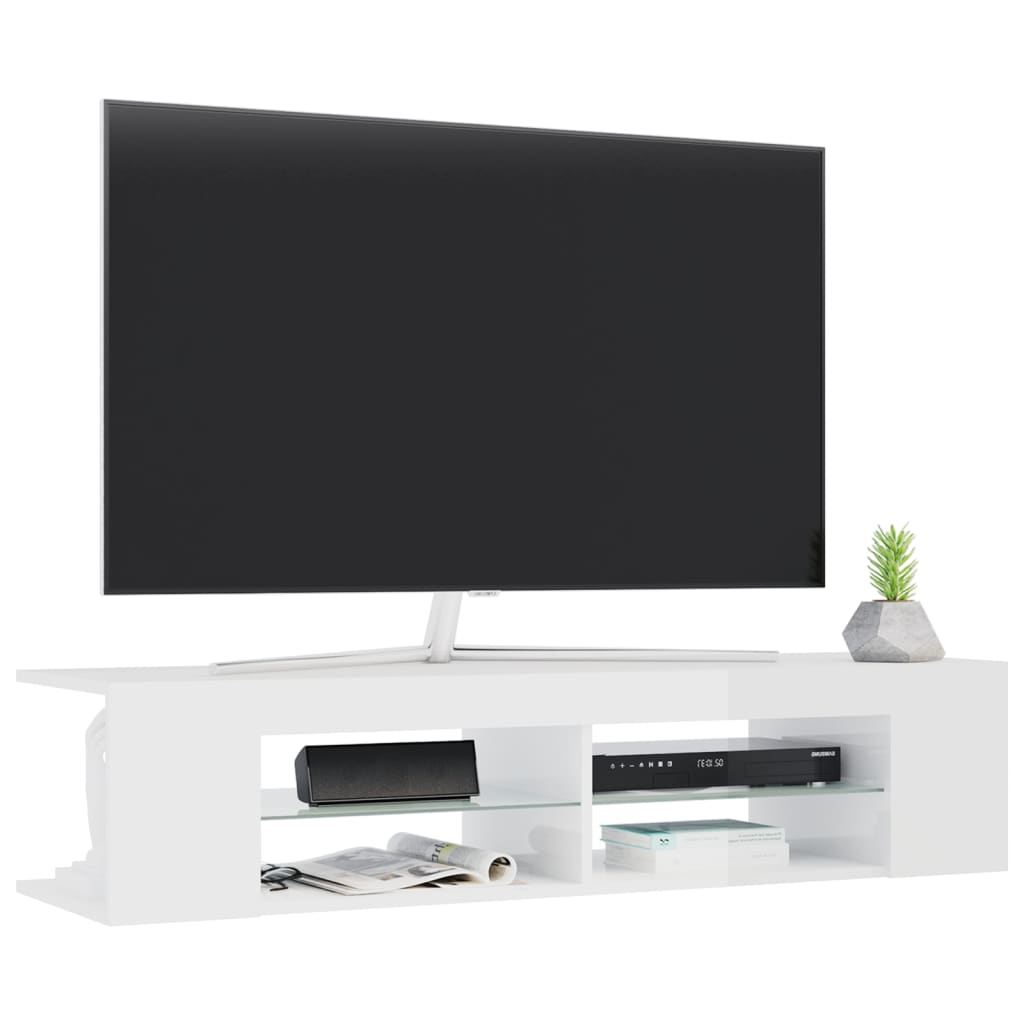 TV-Møbel Høyglans Hvit TV-benk med LED-lys 135x39x30 cm