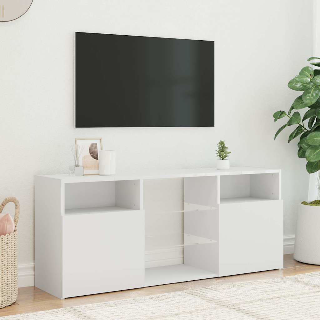 TV-Møbel Hvit TV-benk med LED-lys 120x30x50 cm