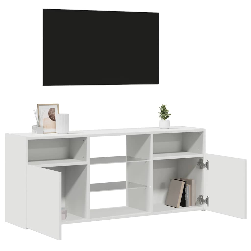TV-Møbel Hvit TV-benk med LED-lys 120x30x50 cm