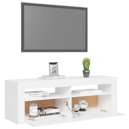 TV-Møbel Hvit TV-benk med LED-lys 120x35x40 cm