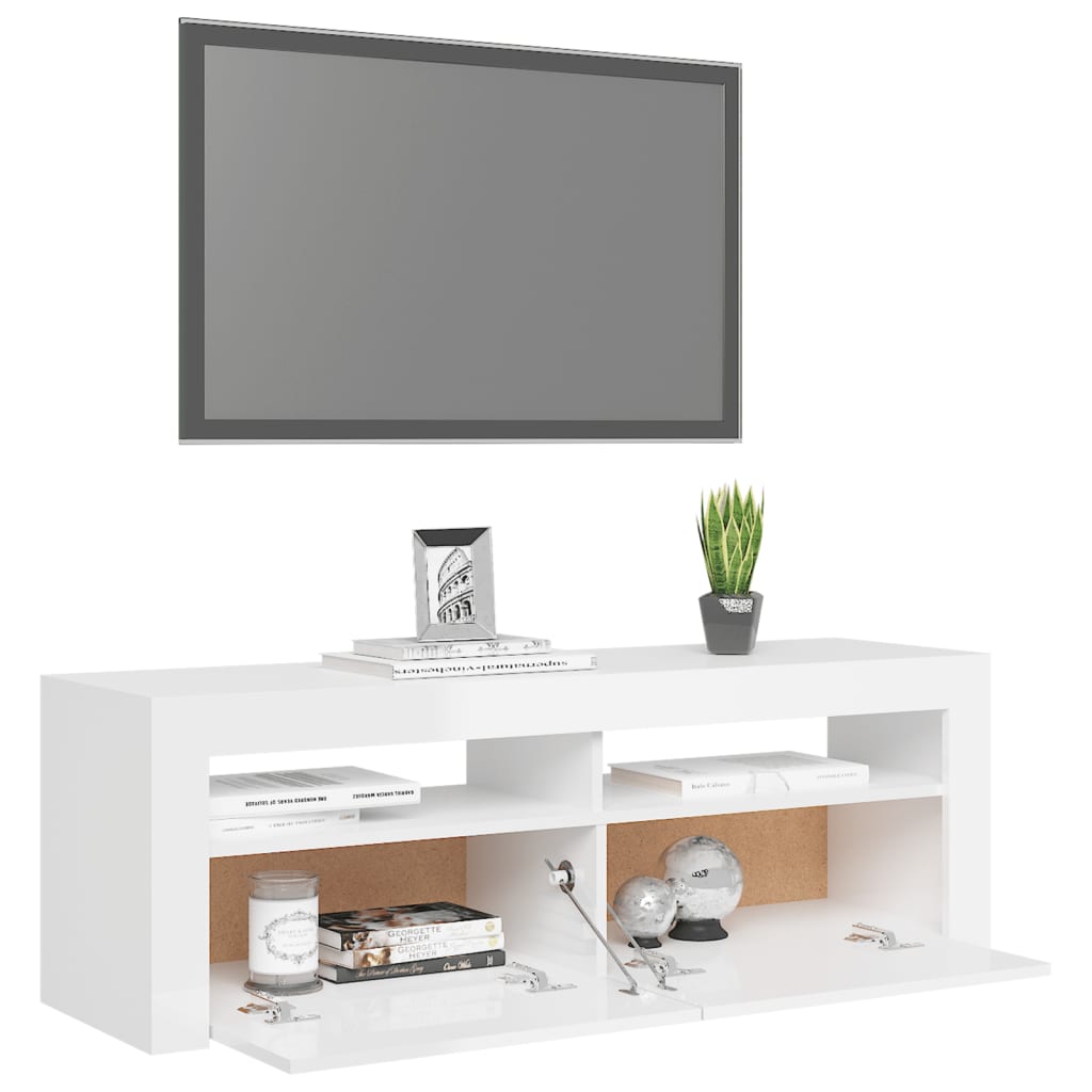 TV-Møbel Høyglans Hvit TV-benk med LED-lys 120x35x40 cm