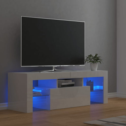 TV-Møbel Høyglans Hvit TV-benk med LED-lys 120x35x40 cm