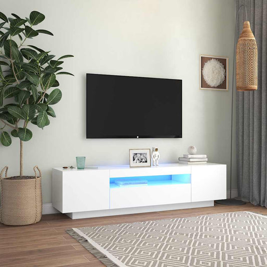 TV-Møbel Hvit TV-benk med LED-lys 160x35x40 cm