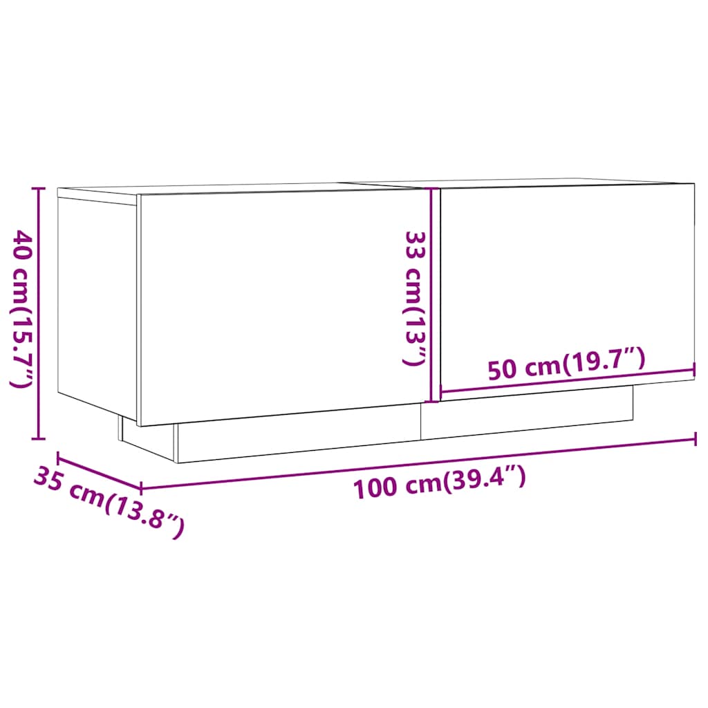 TV-benk hvit 100x35x40 cm konstruert tre