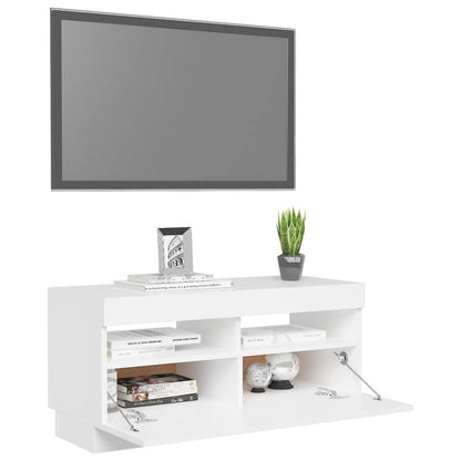 TV-Møbel Hvit TV-benk med LED-lys 80x35x40 cm