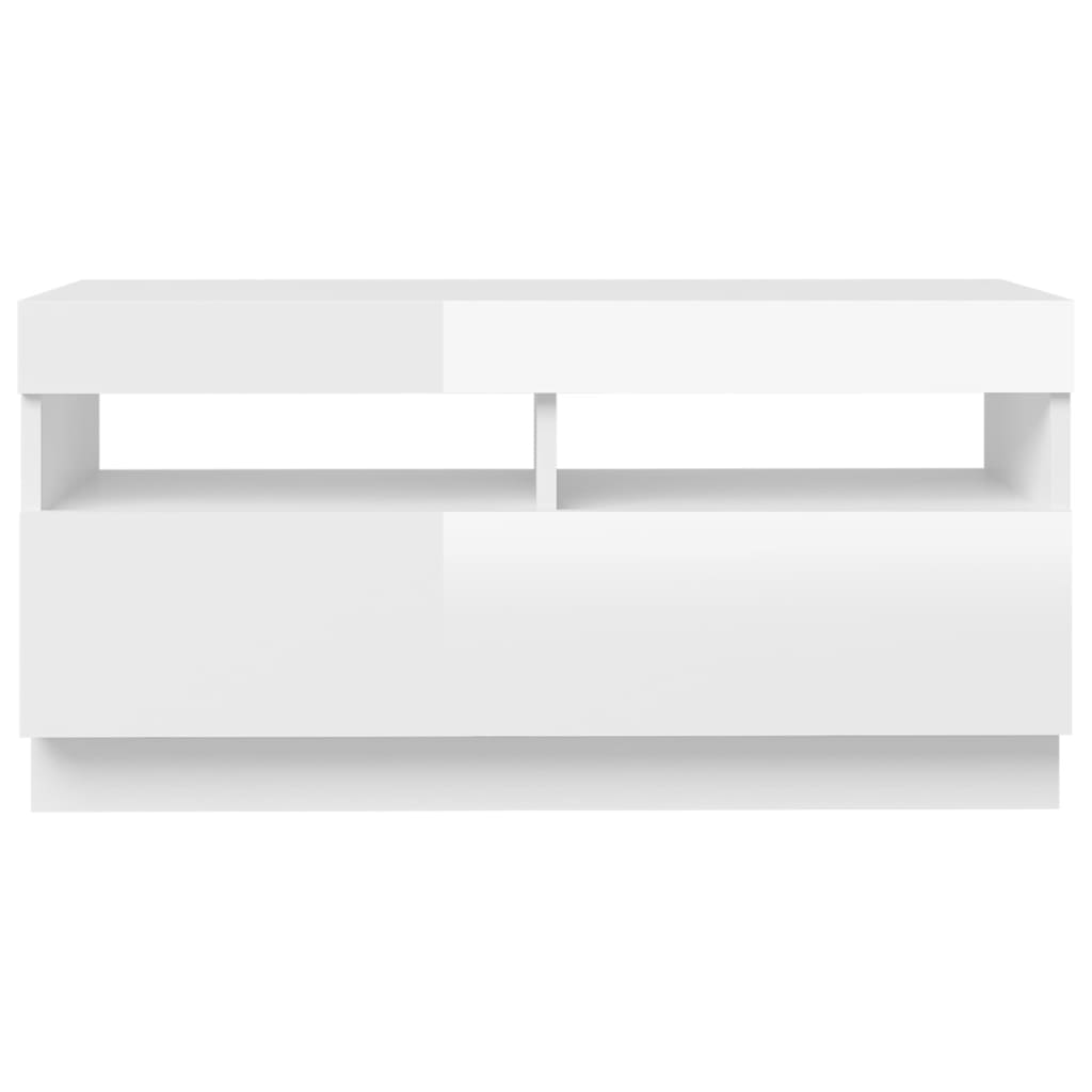 TV-Møbel Høyglans Hvit TV-benk med LED-lys 80x35x40 cm