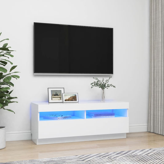 TV-Møbel Hvit TV-benk med LED-lys 100x35x40 cm