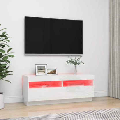 TV-Møbel Høyglans Hvit TV-benk med LED-lys 100x35x40 cm