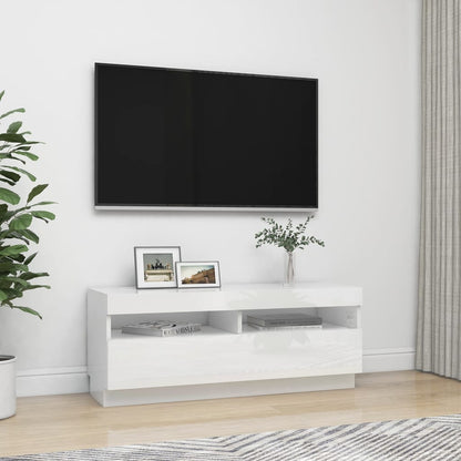 TV-Møbel Høyglans Hvit TV-benk med LED-lys 100x35x40 cm