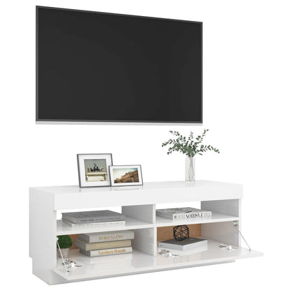 TV-Møbel Høyglans Hvit TV-benk med LED-lys 100x35x40 cm