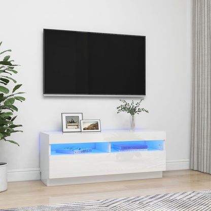 TV-Møbel Høyglans Hvit TV-benk med LED-lys 100x35x40 cm