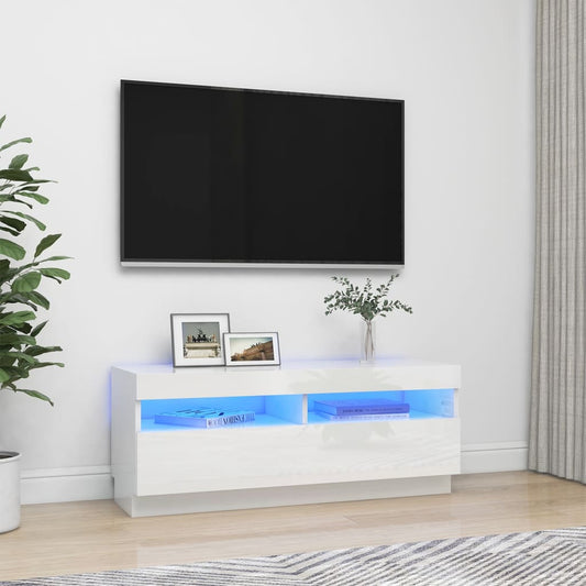 TV-Møbel Høyglans Hvit TV-benk med LED-lys 100x35x40 cm