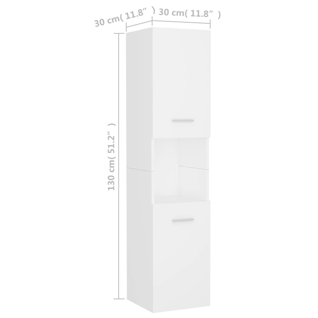 Baderomsskap hvit 30x30x130 cm sponplate