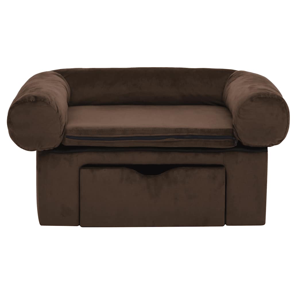 Hundeseng Hundesofa med skuff Brun 75x50x38 cm plysj