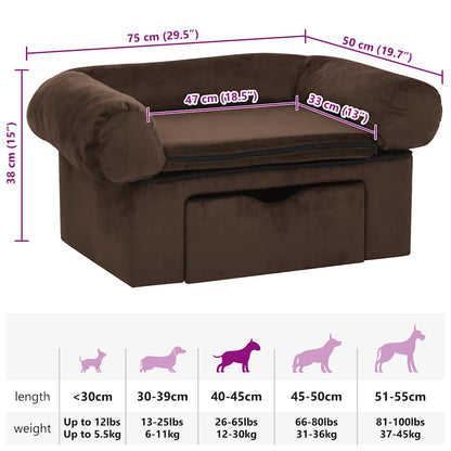 Hundeseng Hundesofa med skuff Brun 75x50x38 cm plysj