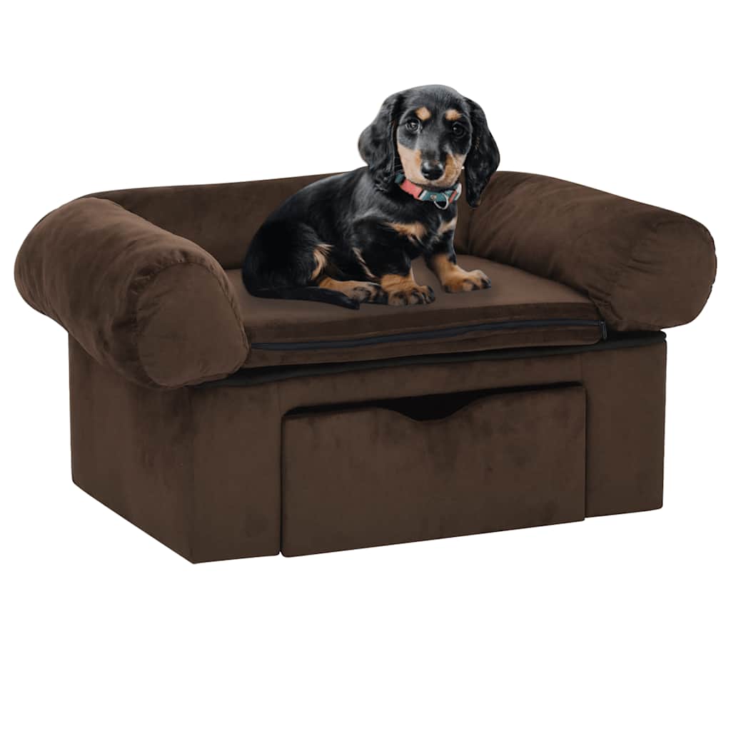 Hundeseng Hundesofa med skuff Brun 75x50x38 cm plysj