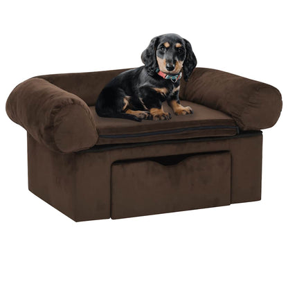 Hundeseng Hundesofa med skuff Brun 75x50x38 cm plysj
