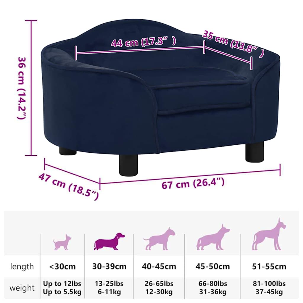 Hundeseng Hundesofa blå 67x47x36 cm plysj
