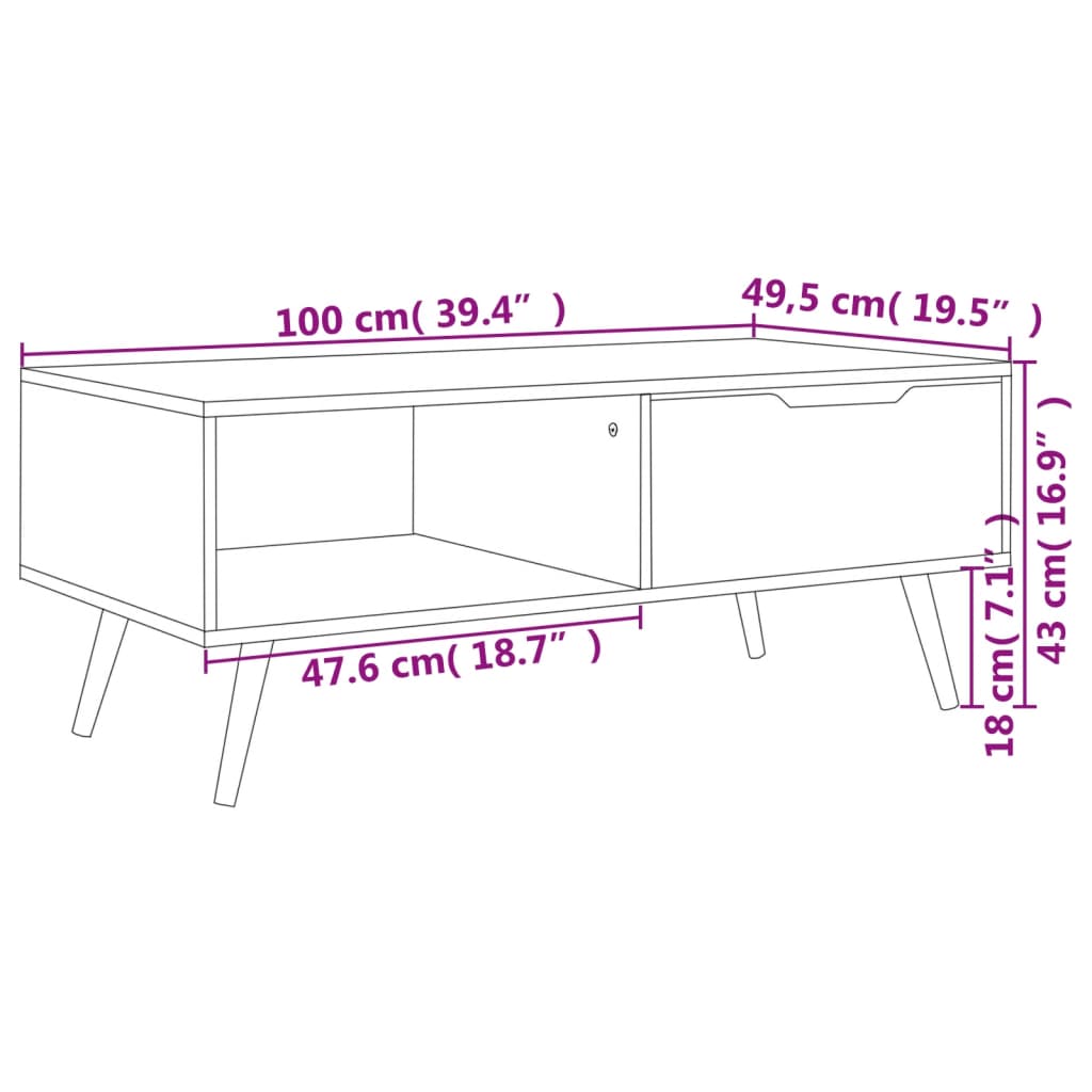 Salongbord Sofabord Svart 100x49,5x43 cm