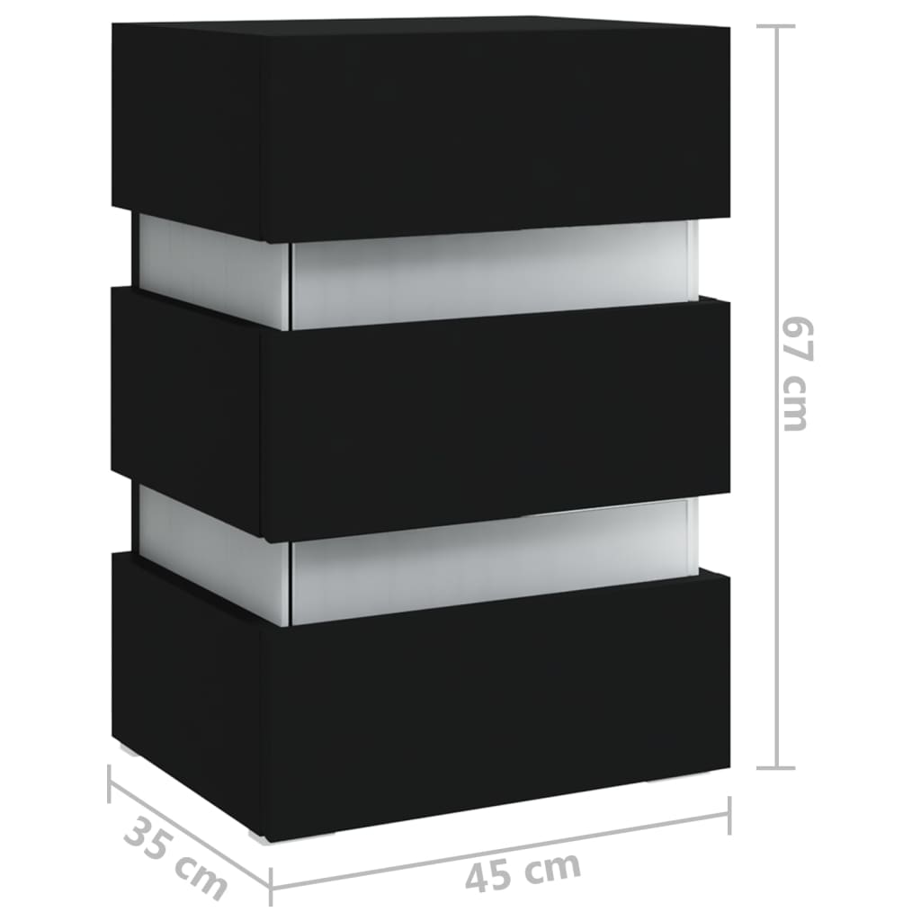 Nattbord Sengbord-LED svart 45x35x67 cm konstruert tre