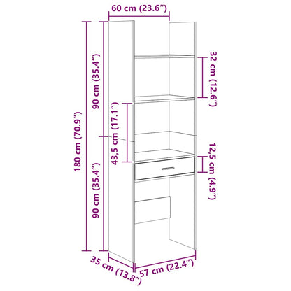 Bokhylle betonggrå 60x35x180 cm konstruert tre