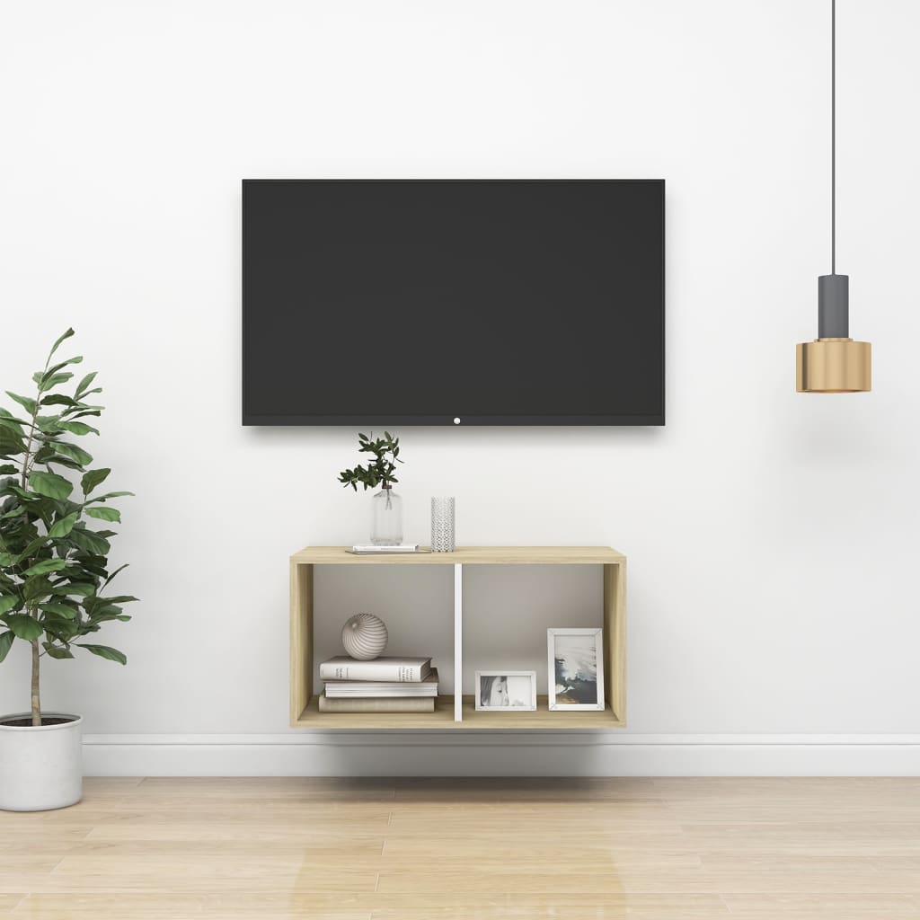 TV-benk Vegghengt sonoma eik og hvit 37x37x72 cm konstruert tre