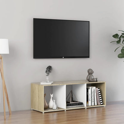 TV-benk hvit og sonoma eik 107x35x37 cm konstruert tre