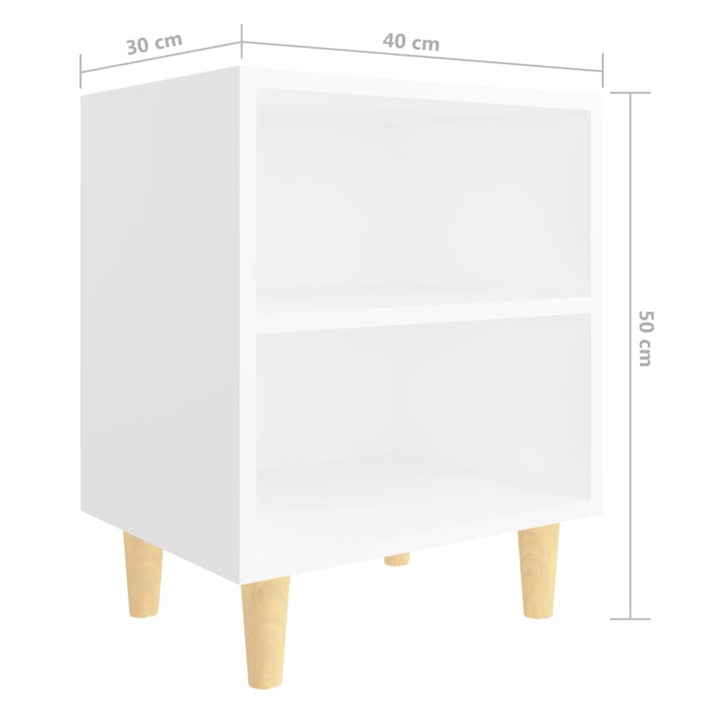 Nattbord Sengbord med ben i heltre hvit 40x30x50 cm