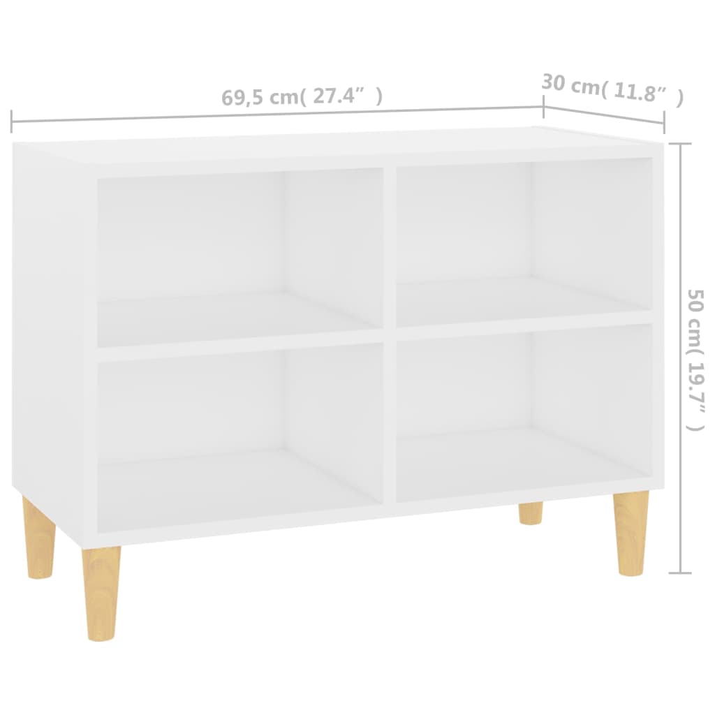 TV-benk med ben i heltre hvit 69,5x30x50 cm