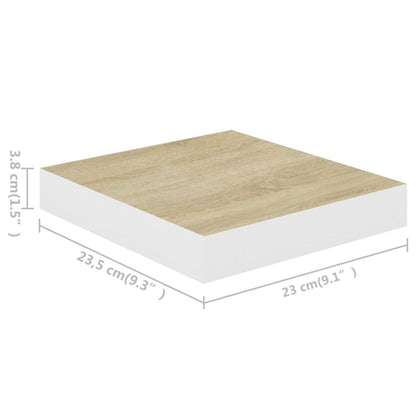 Vegghylle Flytende eik og hvit 23x23,5x3,8 cm MDF