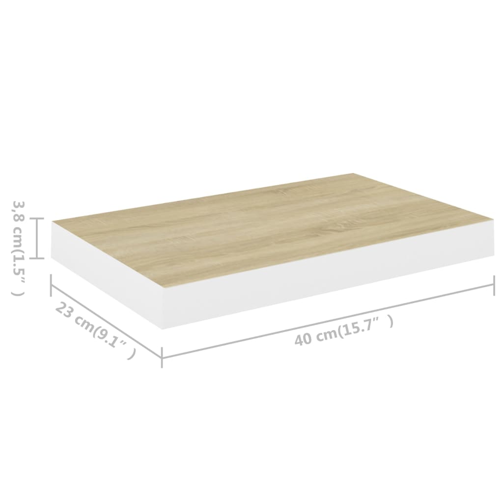 Vegghylle Flytende eik og hvit 40x23x3,8 cm MDF