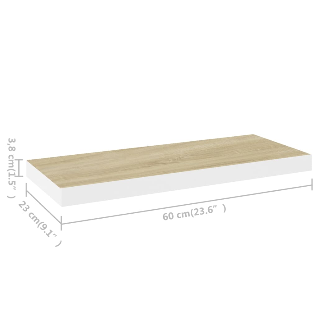 Vegghylle Flytende eik og hvit 60x23,5x3,8 cm MDF