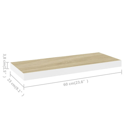 Vegghylle Flytende eik og hvit 60x23,5x3,8 cm MDF