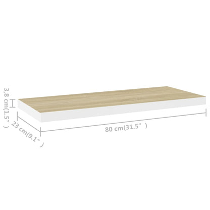 Vegghylle Flytende eik og hvit 80x23,5x3,8 cm MDF