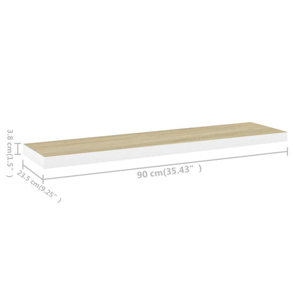 Vegghylle Flytende eik og hvit 90x23,5x3,8 cm MDF