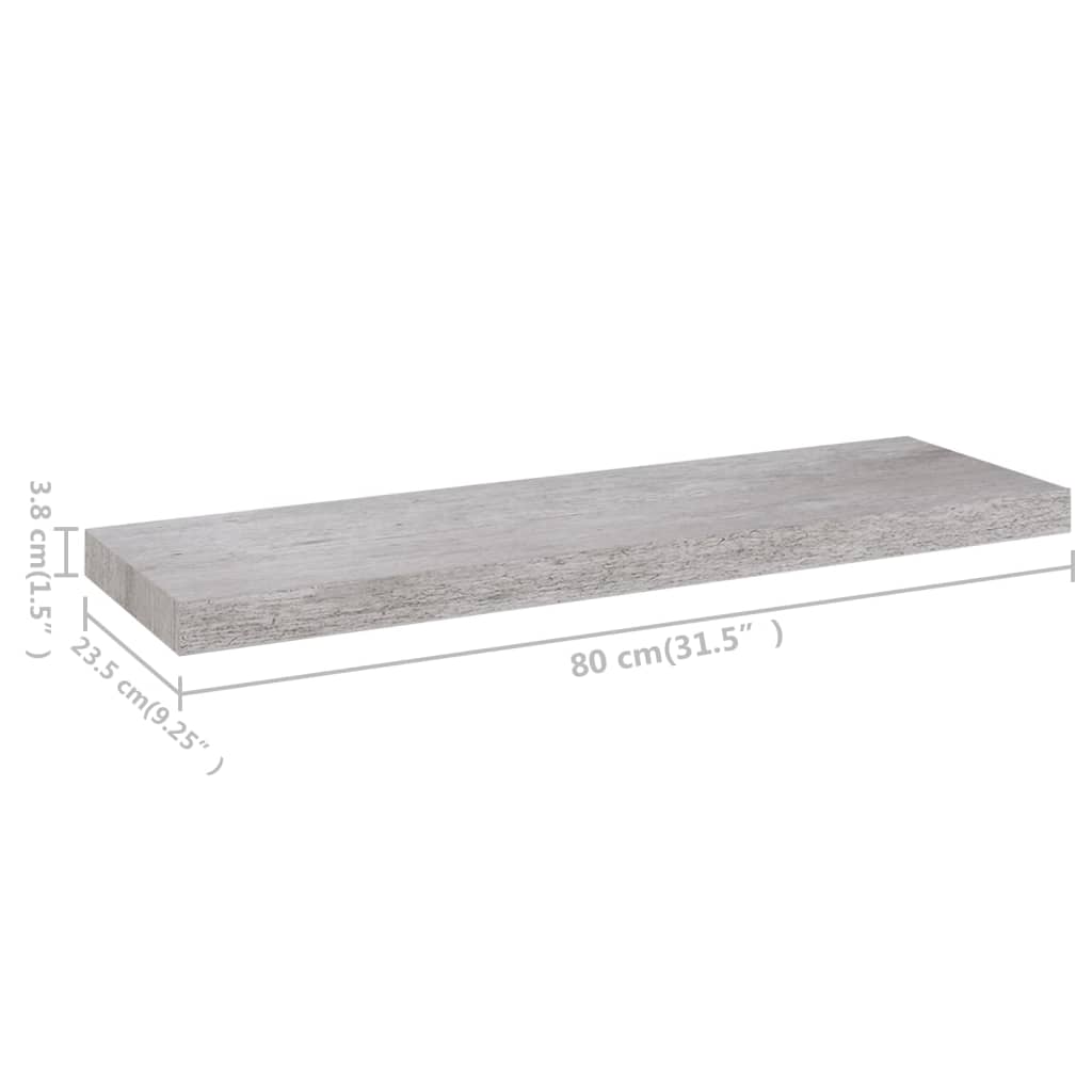 Vegghylle Flytende betonggrå 80x23,5x3,8 cm MDF