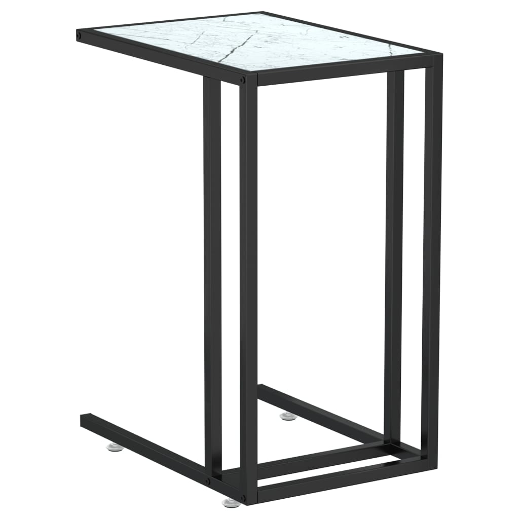 Sidebord for PC hvit marmor 50x35x65 cm herdet glass