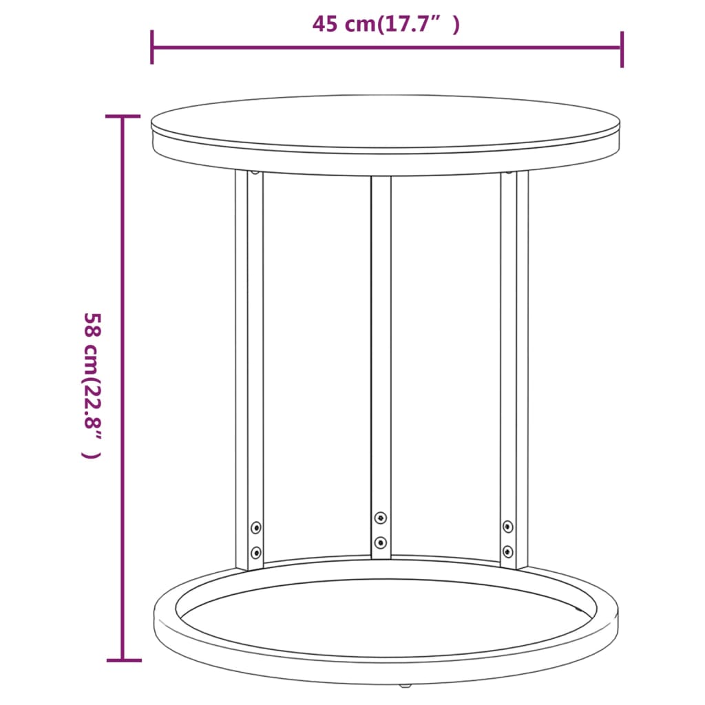 Sidebord gull og svart 45 cm herdet glass