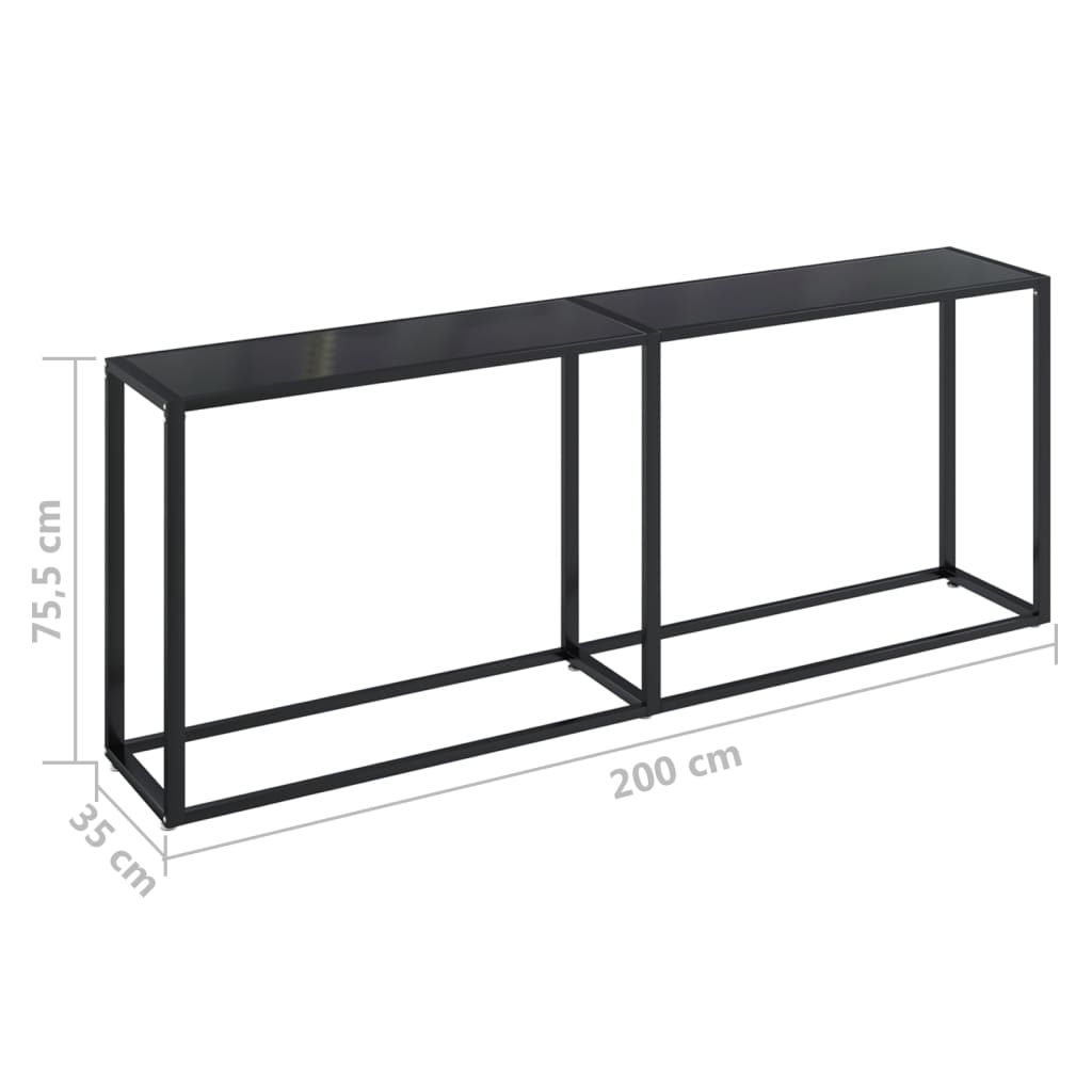 Avlastningsbord Konsollbord Svart 200x35x75,5 cm herdet glass