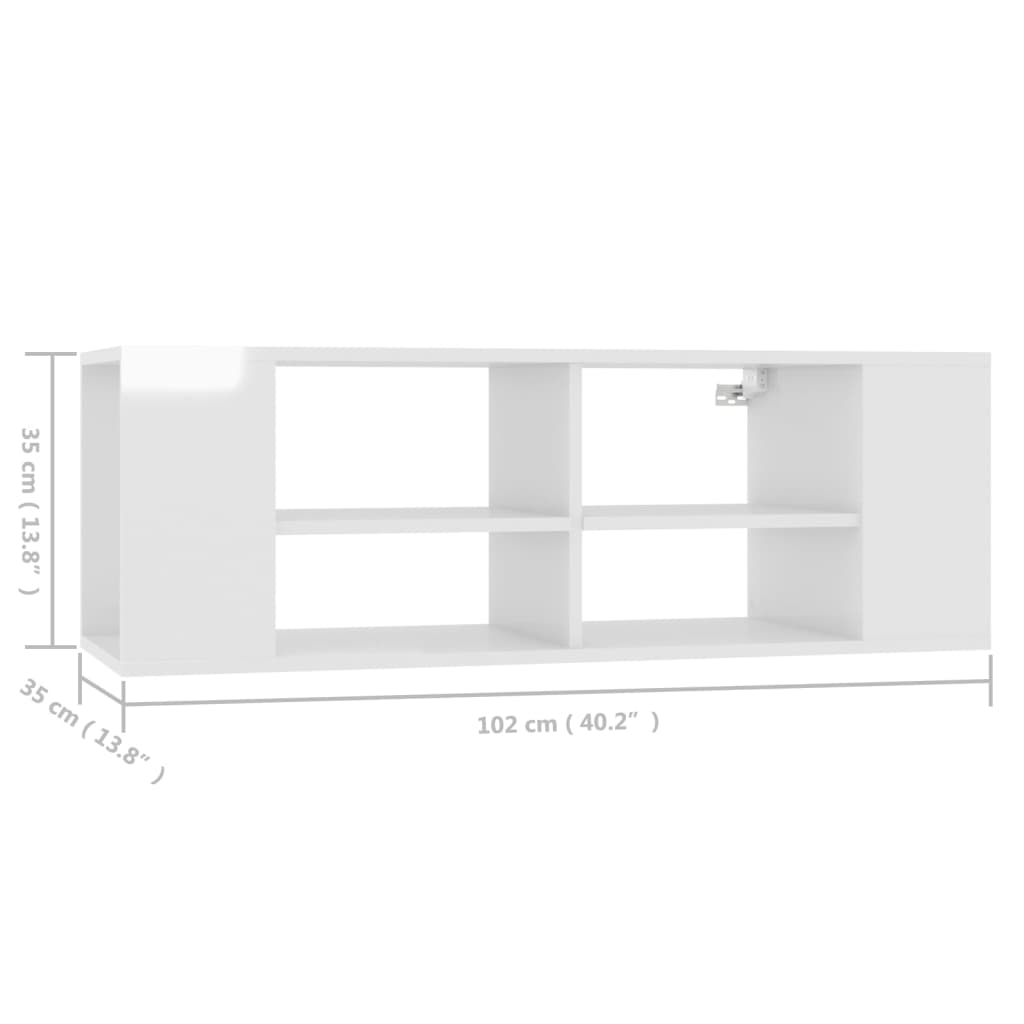 TV-benk Vegghengt hvit høyglans 102x35x35 cm sponplate